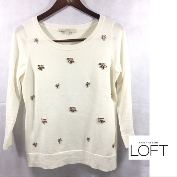 Ann Taylor white sweater with pink bling - Picture 1 of 4